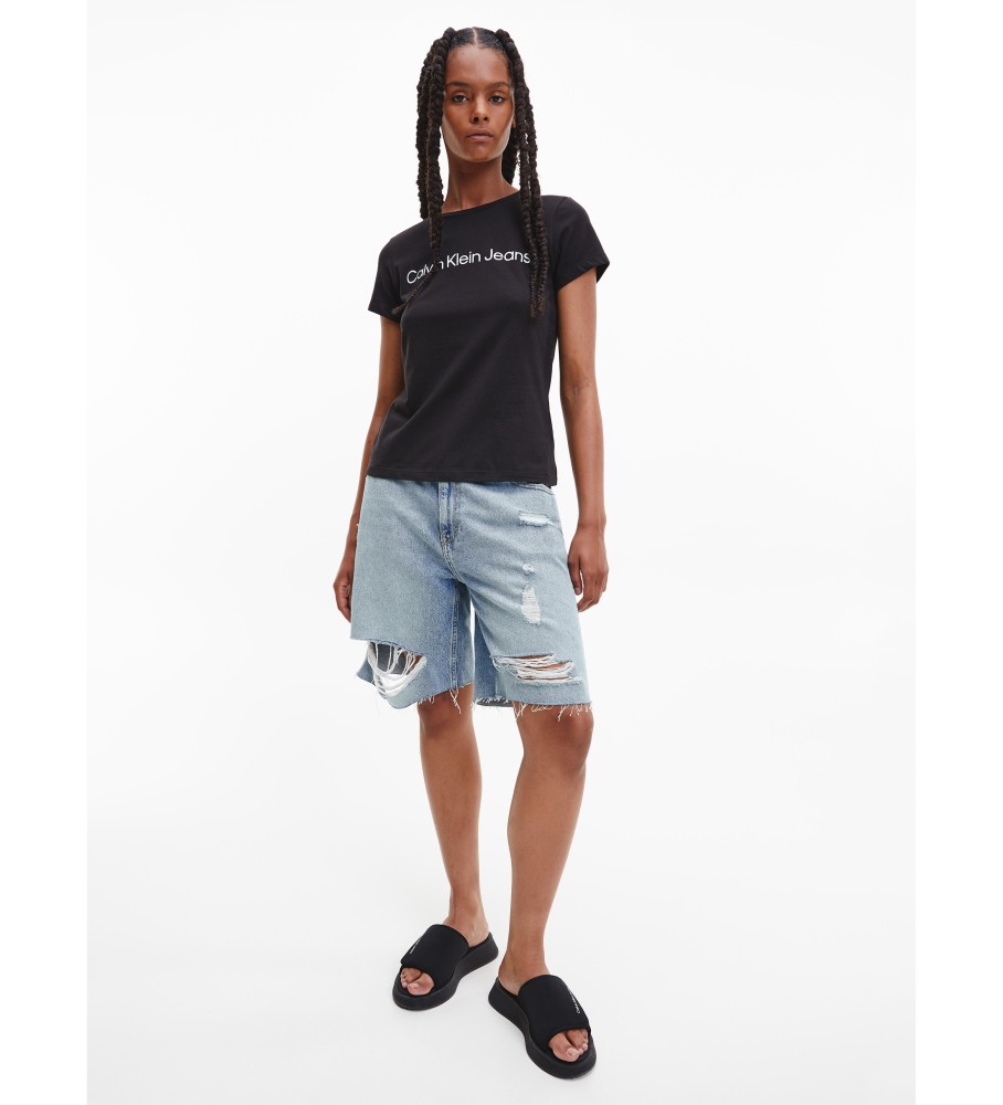 Camiseta Calvin Klein Jeans Slim de algodão orgânico com logo, preta
