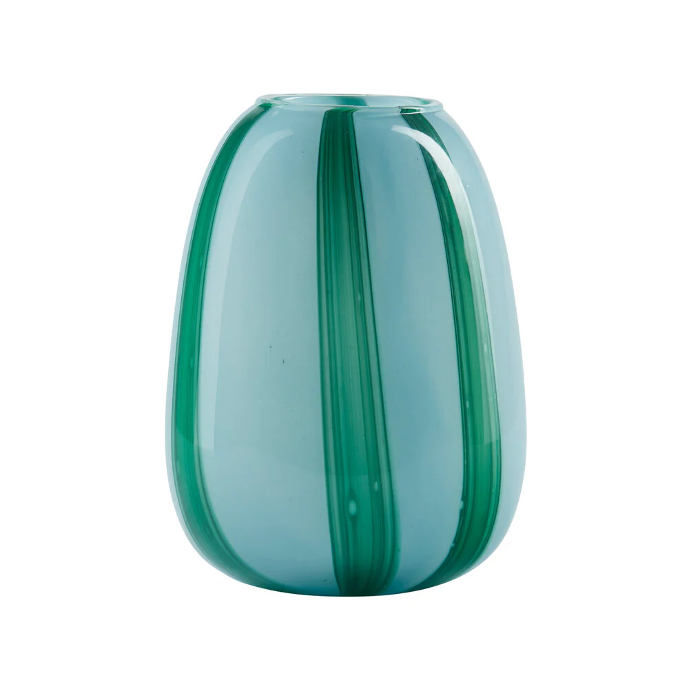 Bahne Interior  Organisk vase med striber, blå/grøn - H20 cm.