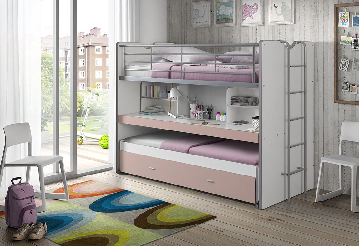 Funktions-Hochbett Bonny - weiß-rosa - 2x 90x200 cm