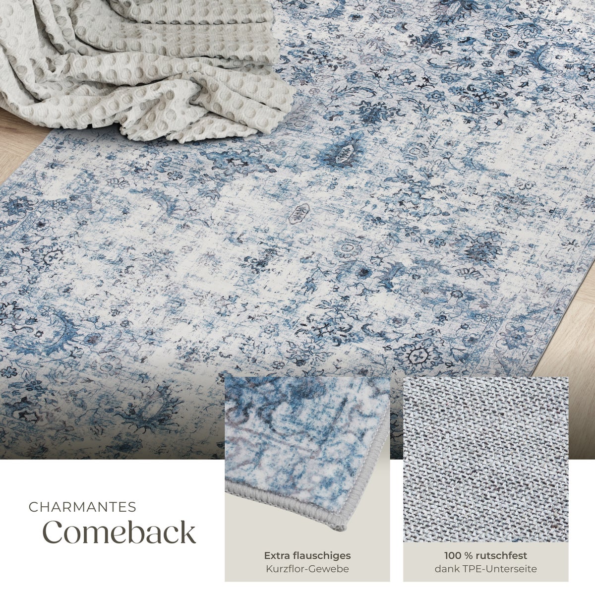 Vintage design vloerkleed tectake Amara, diverse maten, antislip achterkant