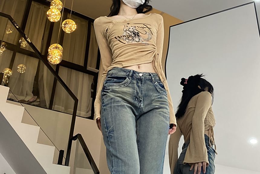 2DAWGS - Mid Waist Fringed Washed Bootcut Jeans