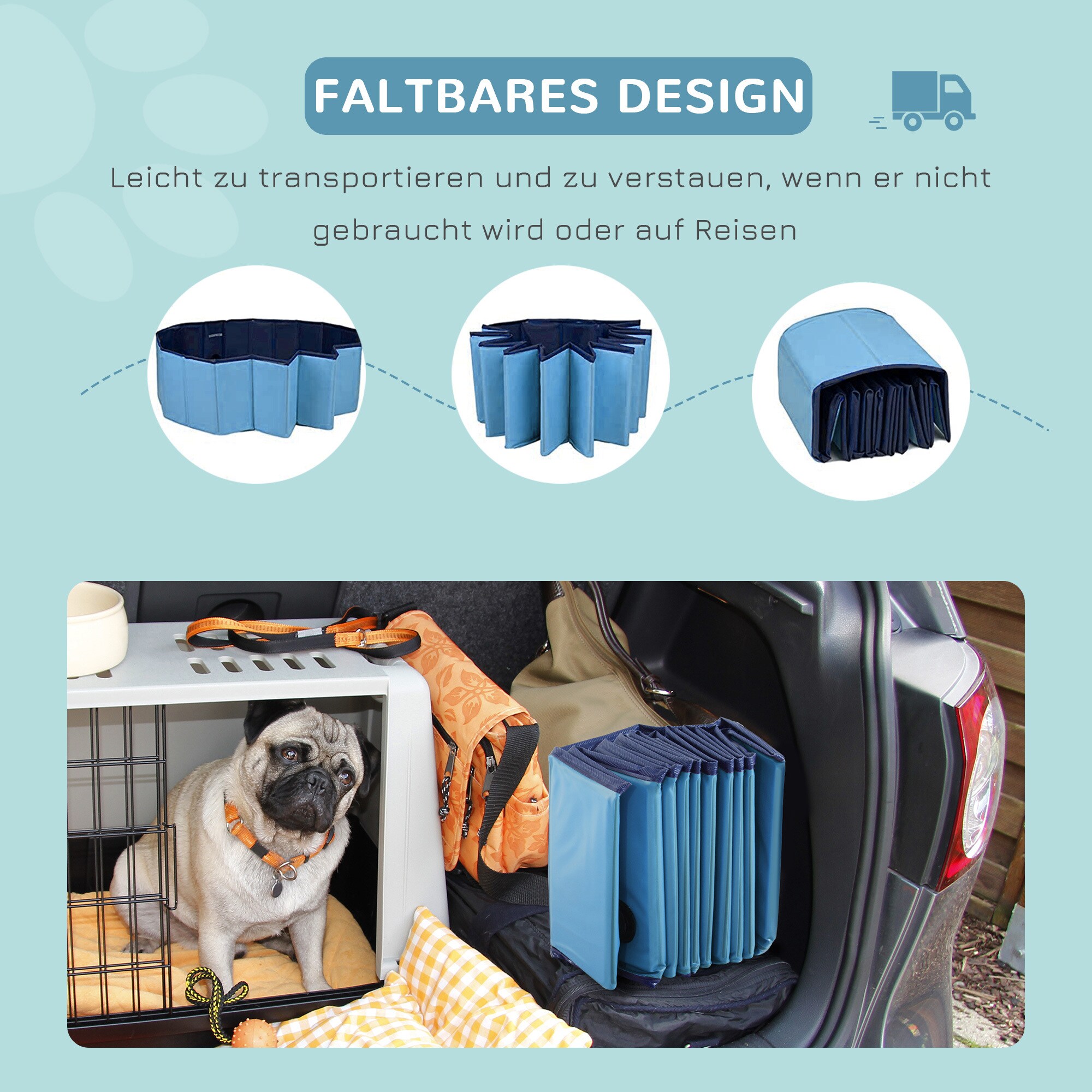 PawHut Hundebadewanne mit Wasserablassventil blau 80 x 20 cm (ØxH)