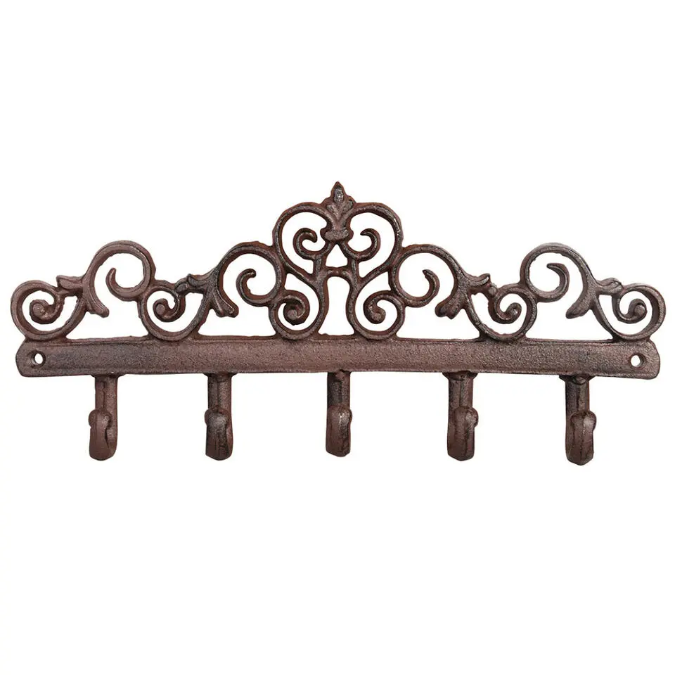 Esschert Design Wandkapstok - gietijzer - bruin - 5 haken - 32 cm