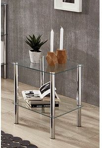 HAKU Möbel - Bijzettafel - Chroom - Metaal - Veiligheidsglas