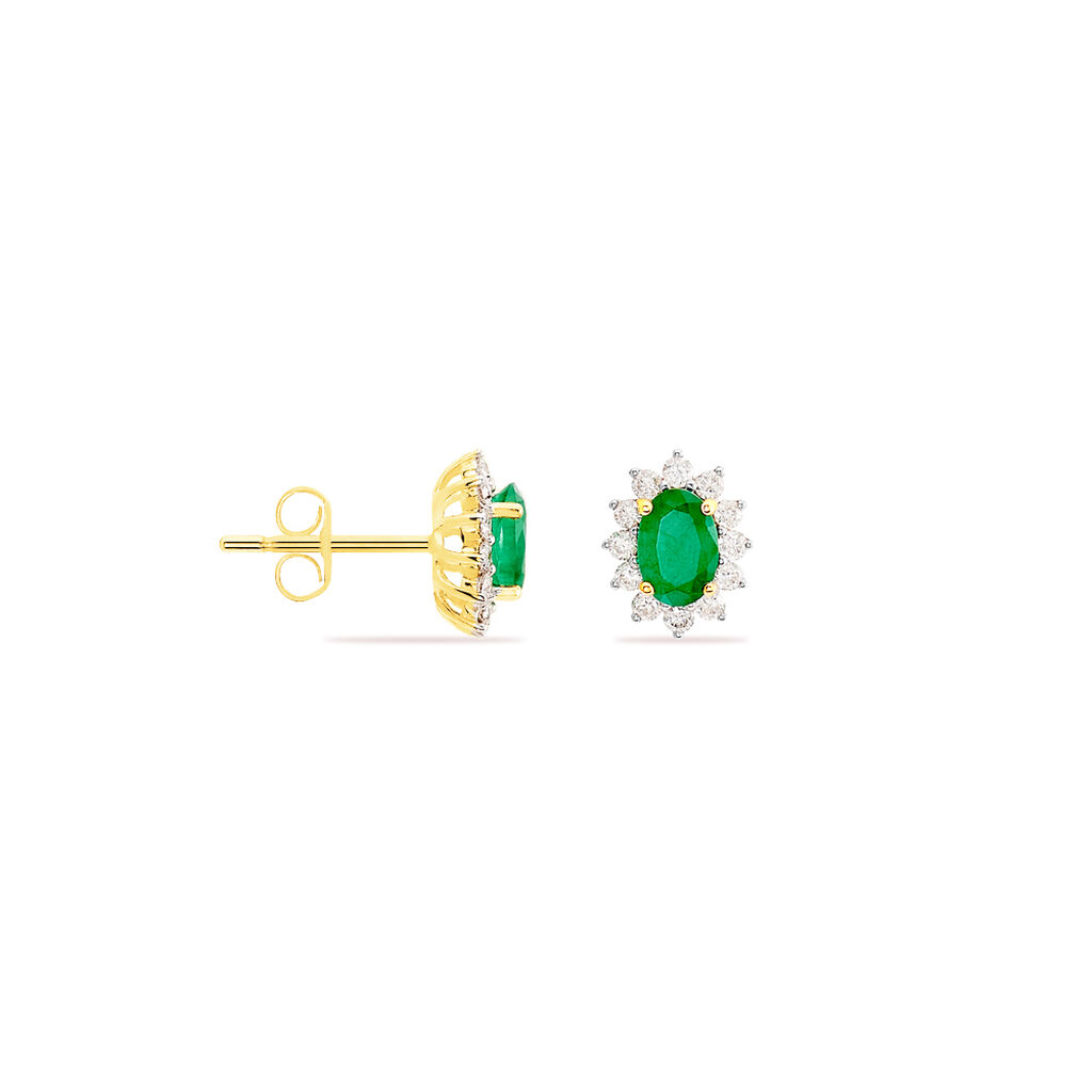Boucles D'oreilles Puces Vladimir Or Jaune Diamant Et Emeraude