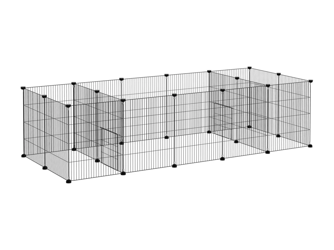 Parc enclos modulable petits animaux lapins rongeurs chiots - 18 panneaux en fil d'acier - 2 portes - 175L x 70l x 45H cm - noir