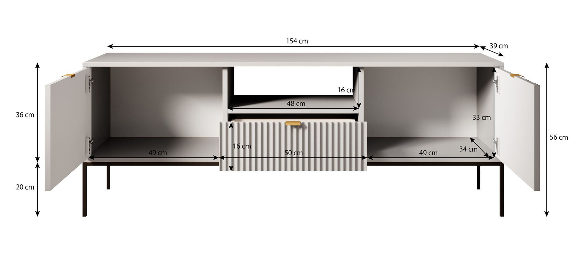 Meubella - TV-Meubel Navil - Zwart - 154 cm