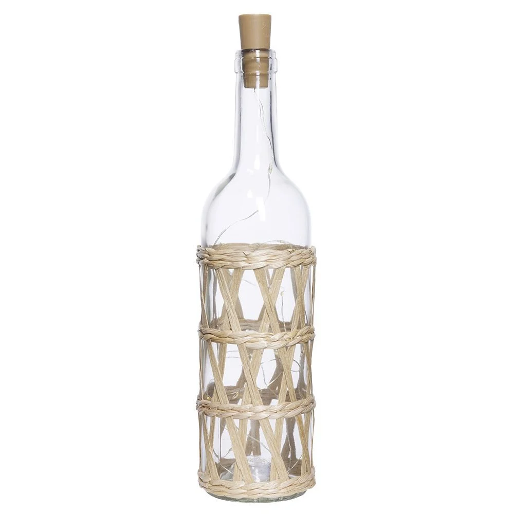 Bouteille déco LED habillage rotin croisé