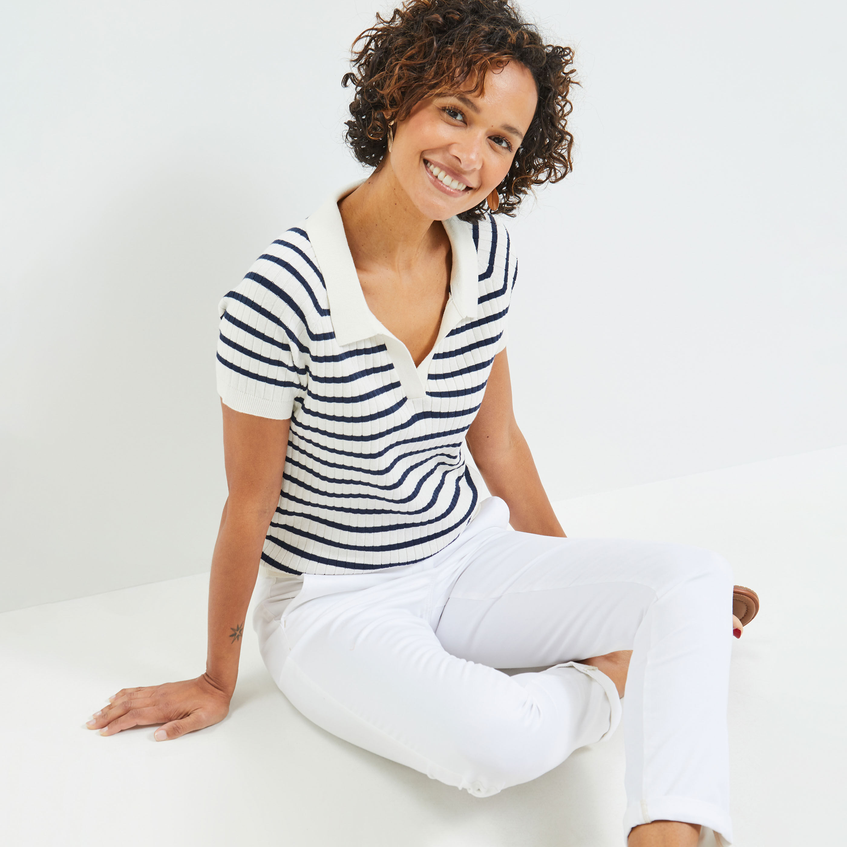 Polo marinière femme - MARINE
