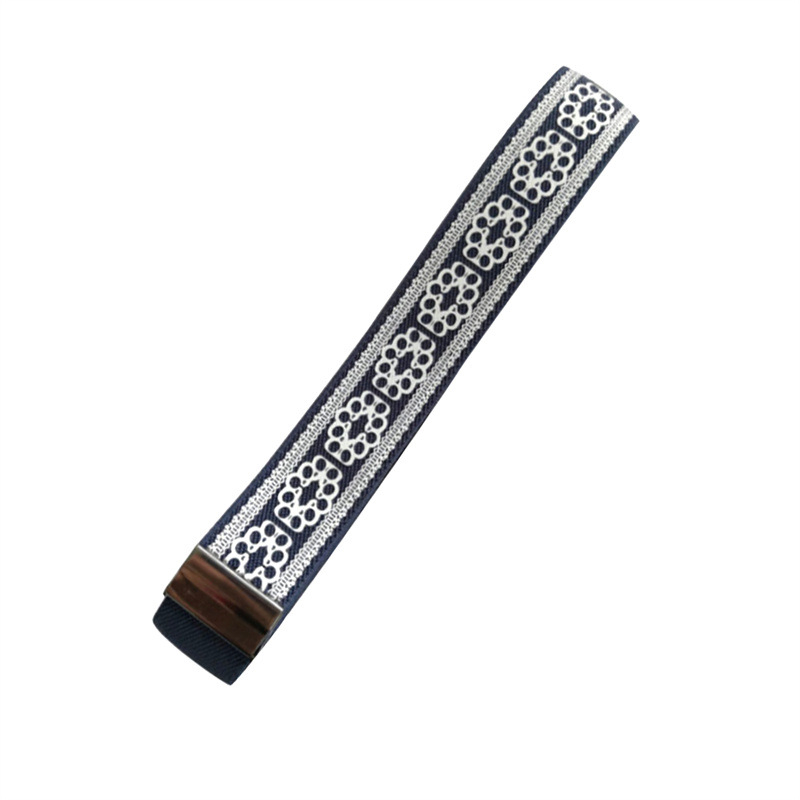 (53-140cm) Elastischer Unsichtbarer Stretch Gürtel Ohne Schnalle Verstellbar mit Druckknopf - Dunkelblau / Weiss