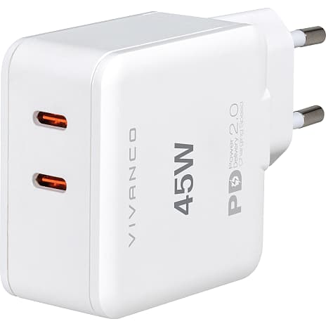 Vivanco oplader 2 USB udgange 45 W - hvid