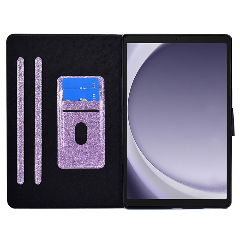 Samsung Galaxy Tab A11 / A9 Leder Tasche Flip Cover mit Glitzer Optik - Lila