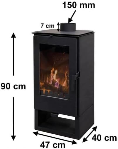 Kaminofen holzofen ALAZ K8M Schwarz 9 kW, Kamin Heizofen Dauerbrandofen Holzofen, Кaminholz Hüttenofen, Кaminfeuer, Briketts Kamin, Fireplace Wood