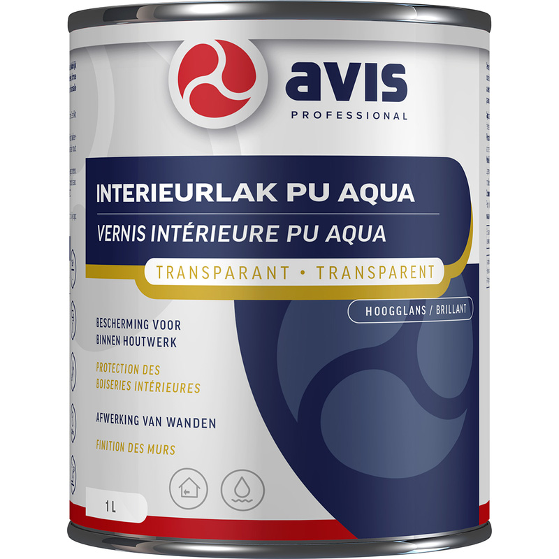 Avis Interieurlak PU Aqua 1L Hoogglans Transparant Kleurloos