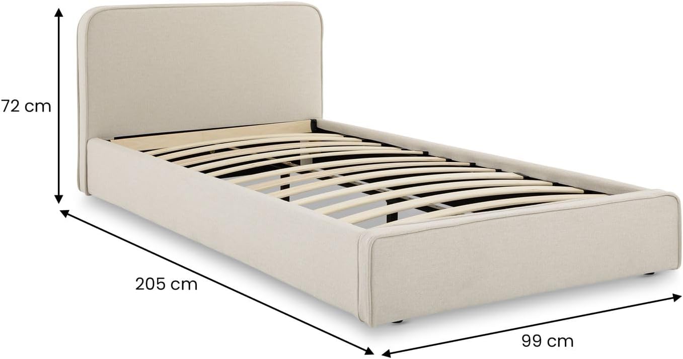 IDIMEX Polsterbett MARINI Einzelbett 90x200 cm in cremeweiß - Bett gepolstert mit Lattenrost, modernes Design & stabiles Holzgestell mit Kunststofffüßen
