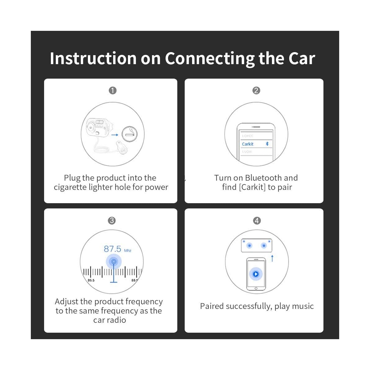 Trådløs FM-sender for bilen, Bluetooth 5.0 - Svart