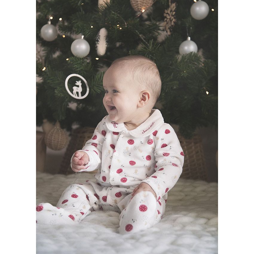 Dors-bien de Noël en velours pour bébé fille - Ecru