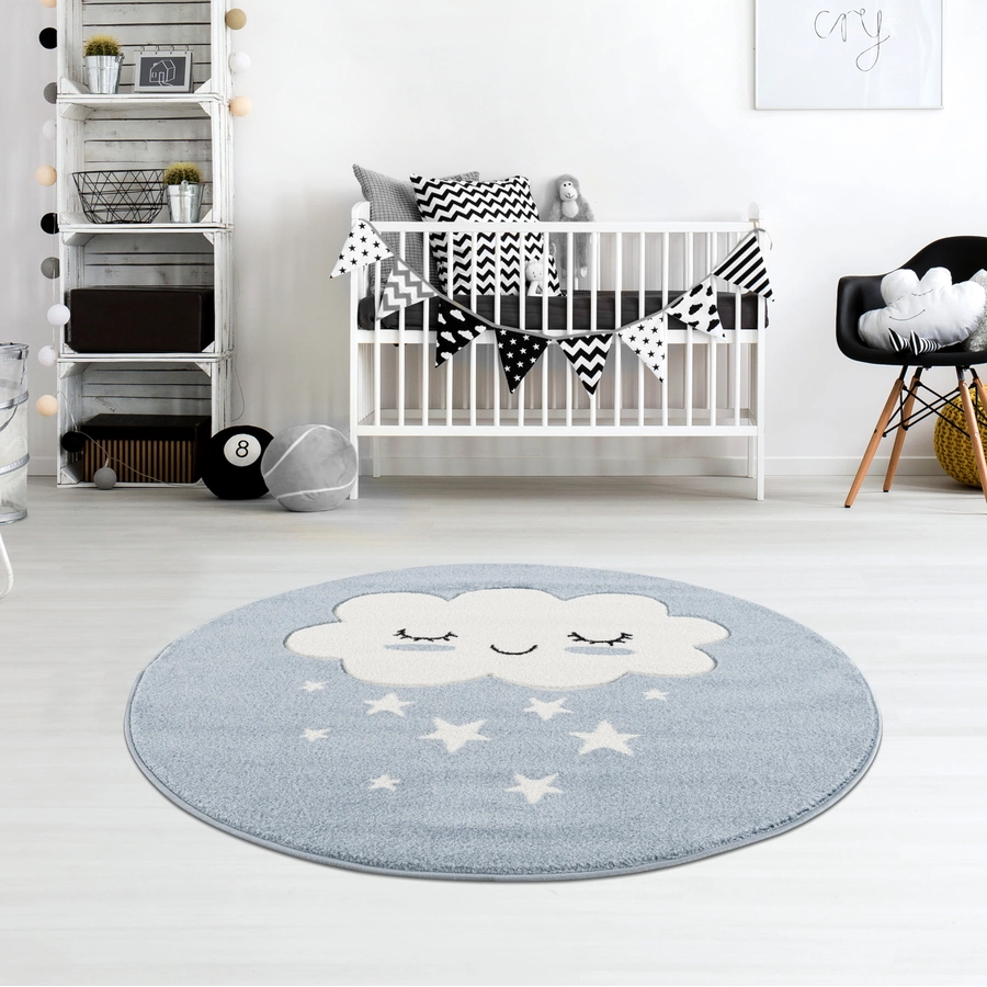 LIVONE Kinderteppich Kids love Rugs WOLKE Rund baluweiss
