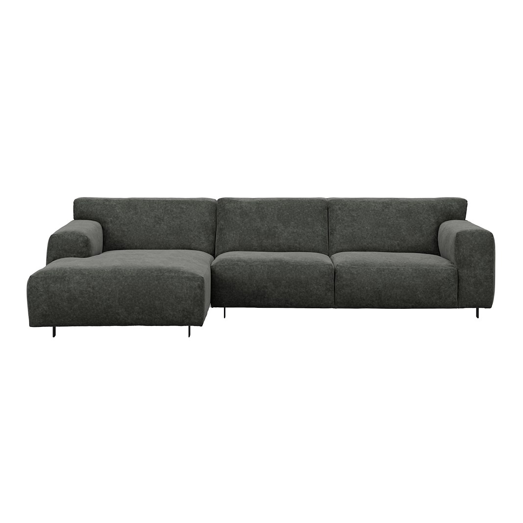 Vesta 2,5-seter med sjeselong venstre I Tekstil Eros Antracit, standardsøm, sort metallben 10 cm, Comfort CM