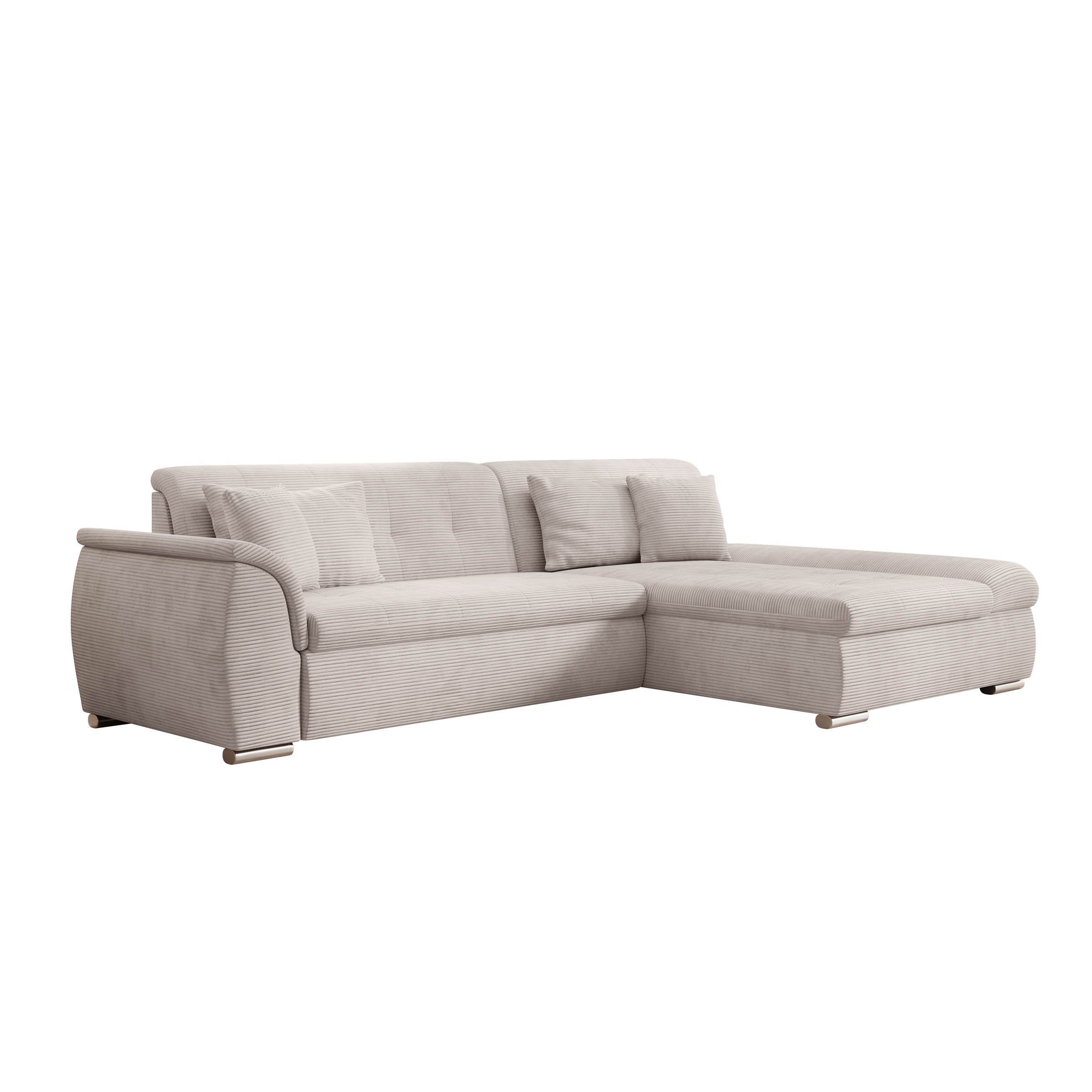 Alberta - Hoekbank 3-zits met slaapfunctie - Ribstof beige - Rechts - 286x170x80 cm