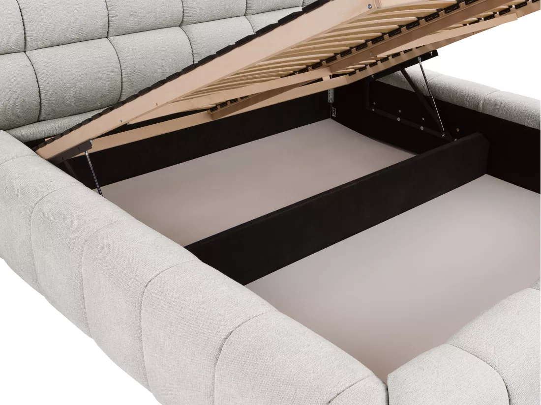 Lit coffre 180 x 200 cm - Tissu - Gris clair + Matelas - FORVIK de Pascal Morabito