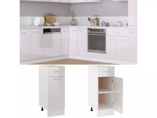 Armoire de plancher à tiroir Blanc brillant Bois d'ingénierie