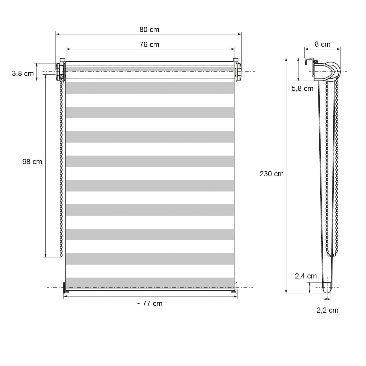 ECD Germany Dubbel Rolgordijn, Klembaar, Geen Boren Nodig, 80 x 230 cm, Lichtgrijs, Doorschijnend en Verduisterend, Duo Rolgordijn voor Ramen en Deuren, Raam Rolgordijn, Zijtrek Rolgordijn, Klem Rolgordijn, Zonwerend Rolgordijn, Zebra Rolgordijn