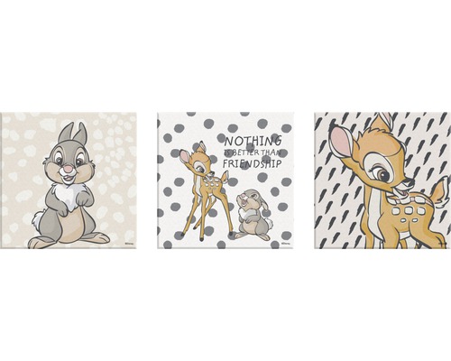Canvas schilderij Disney Bambi Echte Vriend set van 3 3x 30x30 cm