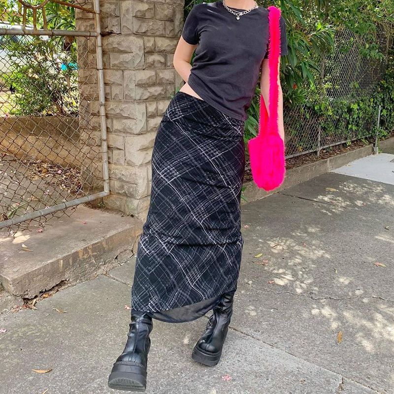 BrickBlack - Geruite mesh maxi-kokerrok
