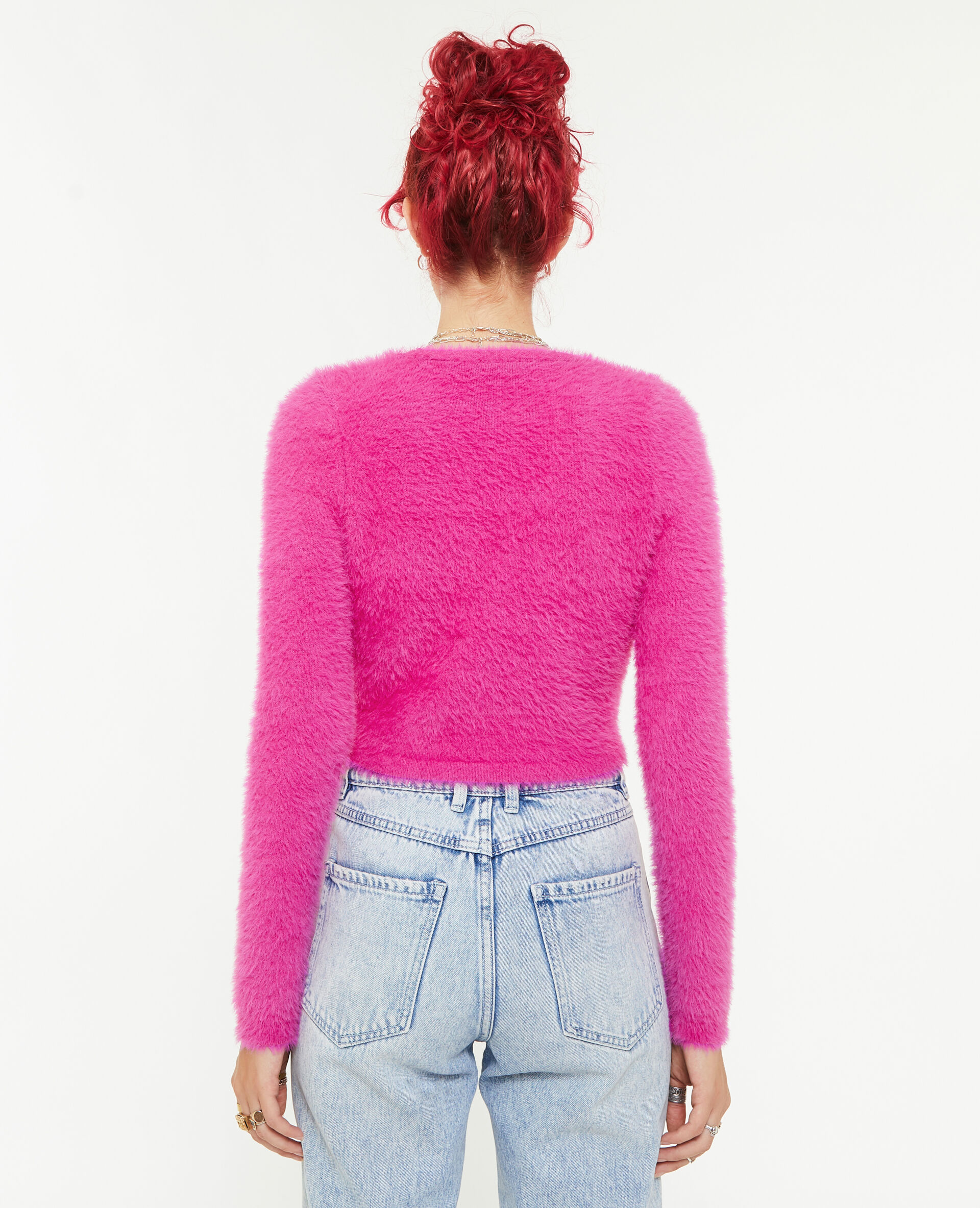 Gilet court en maille poilue - Rose