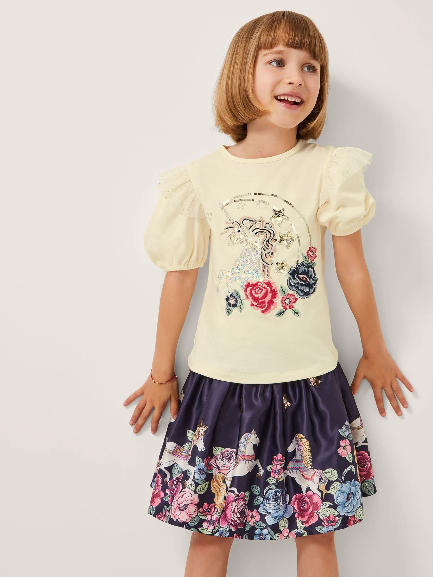 Monsoon Floral Horse Print Satin Skirt