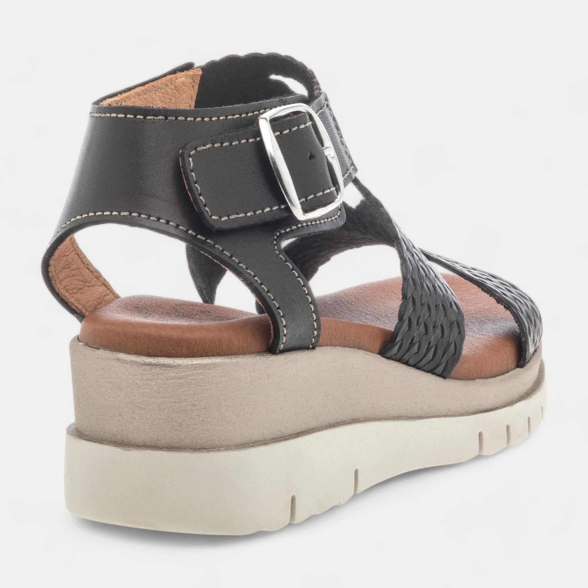 Sandales à talon compensé Femme en cuir noir