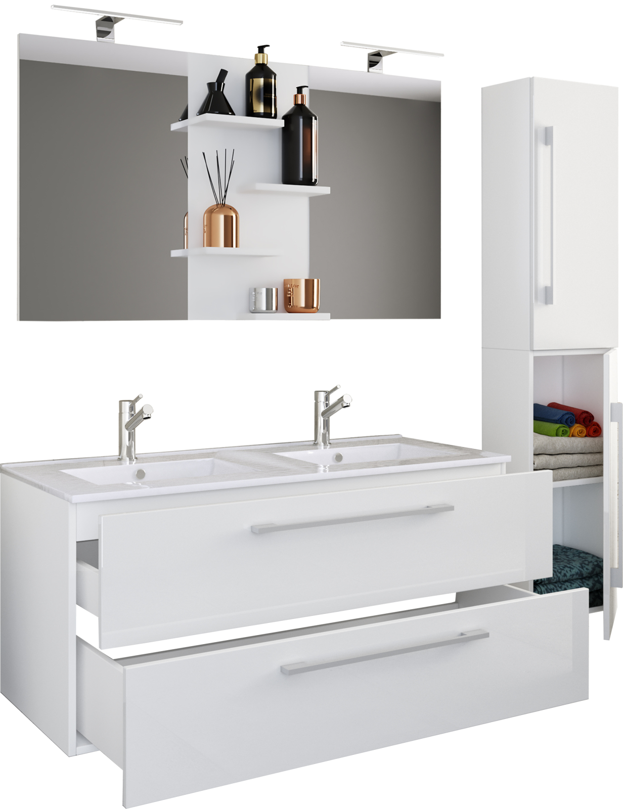 4-teiliges Badmöbel-Set BUDASI - weiß - Spiegel - 145 cm breit