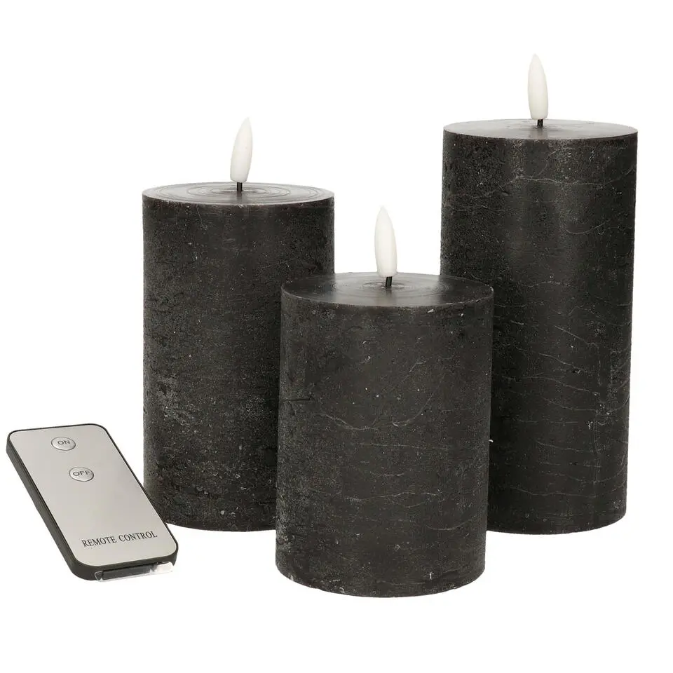 Anna's Collection LED Stompkaarsen -afstandsbediening -3x - zwart