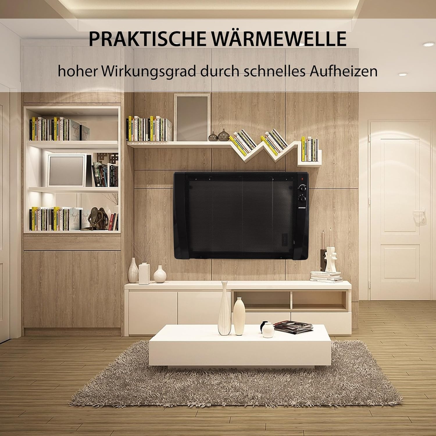 Syntrox Schwarze Infrarotheizung Glimpa | Wärmewellenheizung | Infrarotheizer, Effiziente Raumwärme, Überhitzungsschutz, Schnelle Wärmeverteilung, Spritzwasserschutz