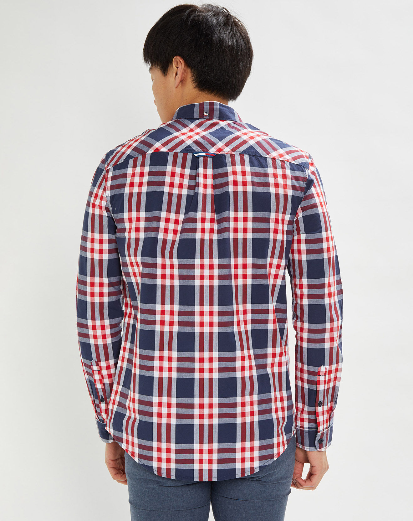 Tommy Jeans Chemise droite en Popeline Essentl à carreaux bleu marine/rouge