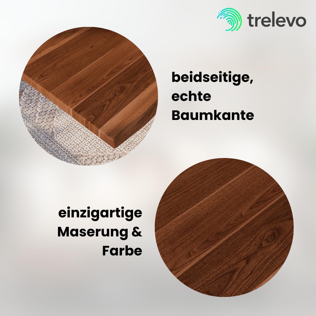 Esszimmertisch 260x100 cm, Akazienholz massiv, Tischplatte nussbaumfarben, echte Baumkante, Spider Gestell schwarz, Baumkantentisch