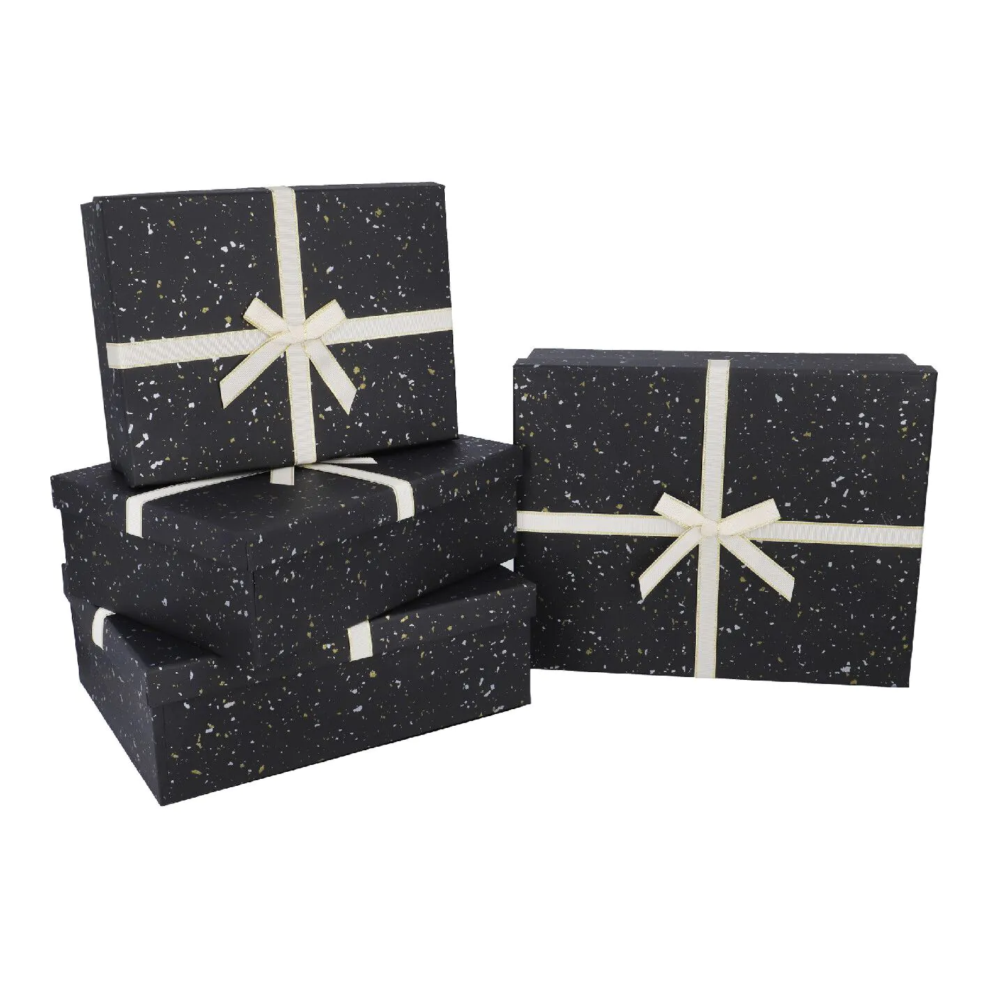 4er Set Geschenkkarton Sprenkel, schwarz