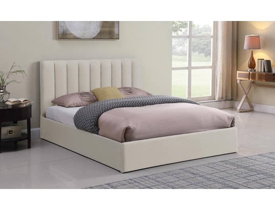 MENZZO - Lit coffre songe + sommier tissu beige 180cm