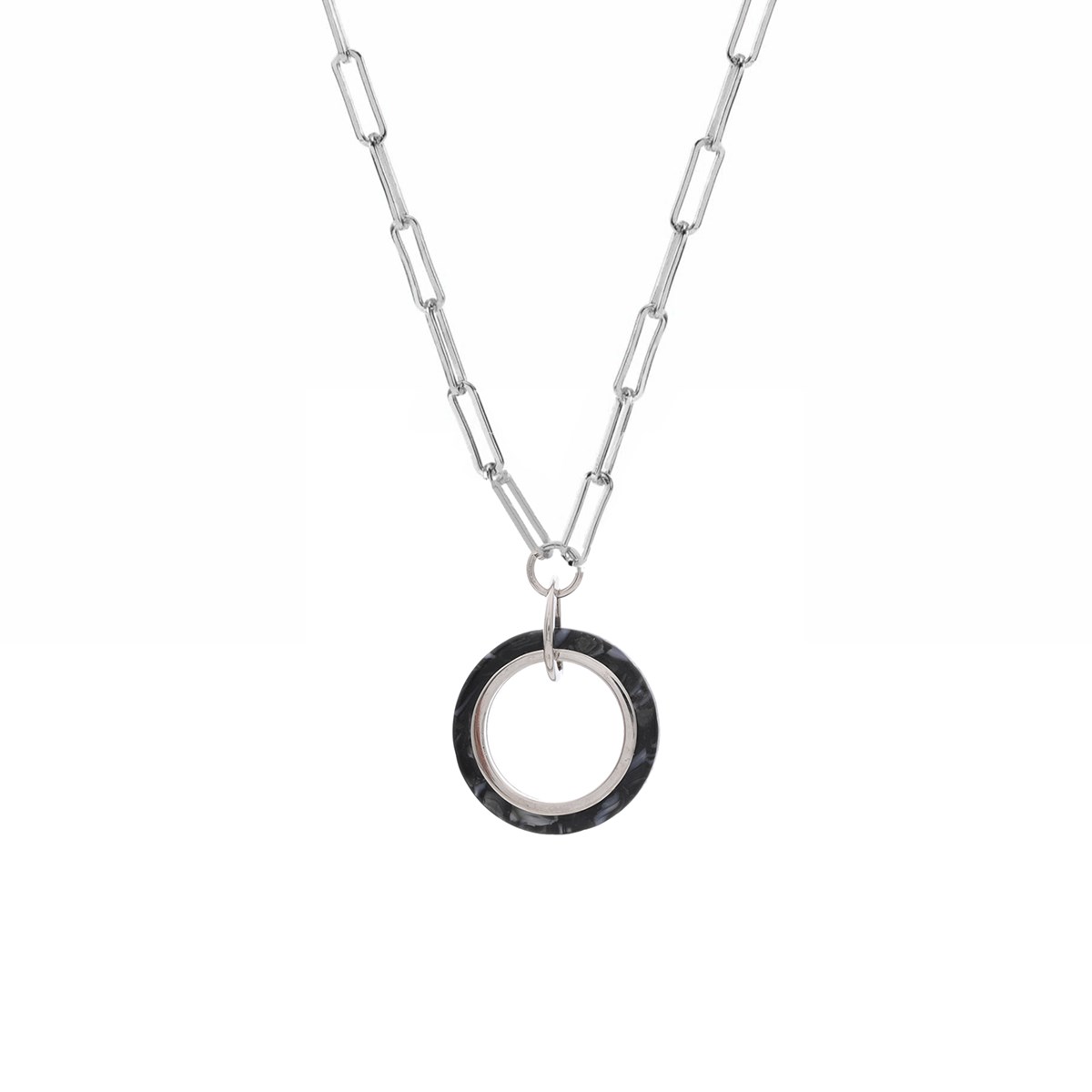 Collier En Argent Et Pendentif Cercle En Acétate Noire