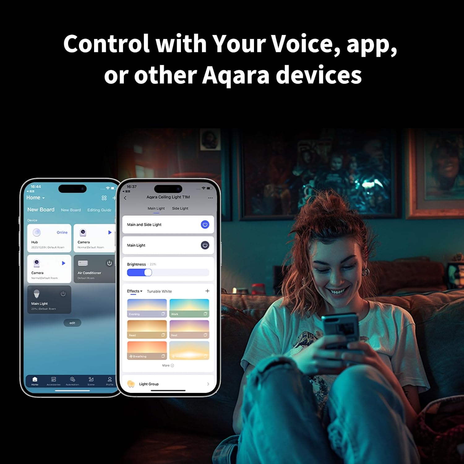Aqara LED-Deckenleuchte T1M, Erfordert Zigbee 3.0 Hub, RGB+IC mit Farbverlaufseffekten und 16 Millionen Farben, 40W 3450lm, 2700-6500K, Unterstützt HomeKit, Alexa, Google, Matter over Bridge