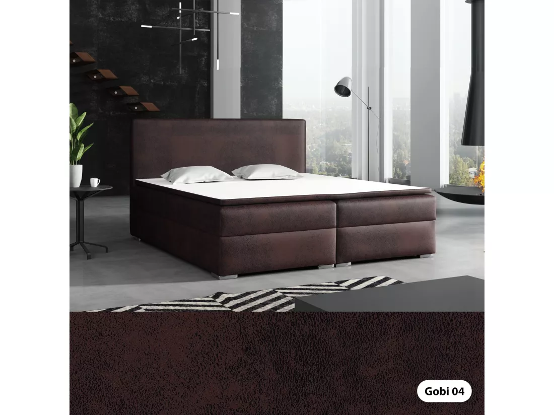 LIT BOXSPRING avec surmatelas Soler 140x200 cm, Gobi 04 (Imitation cuir marron foncé)
