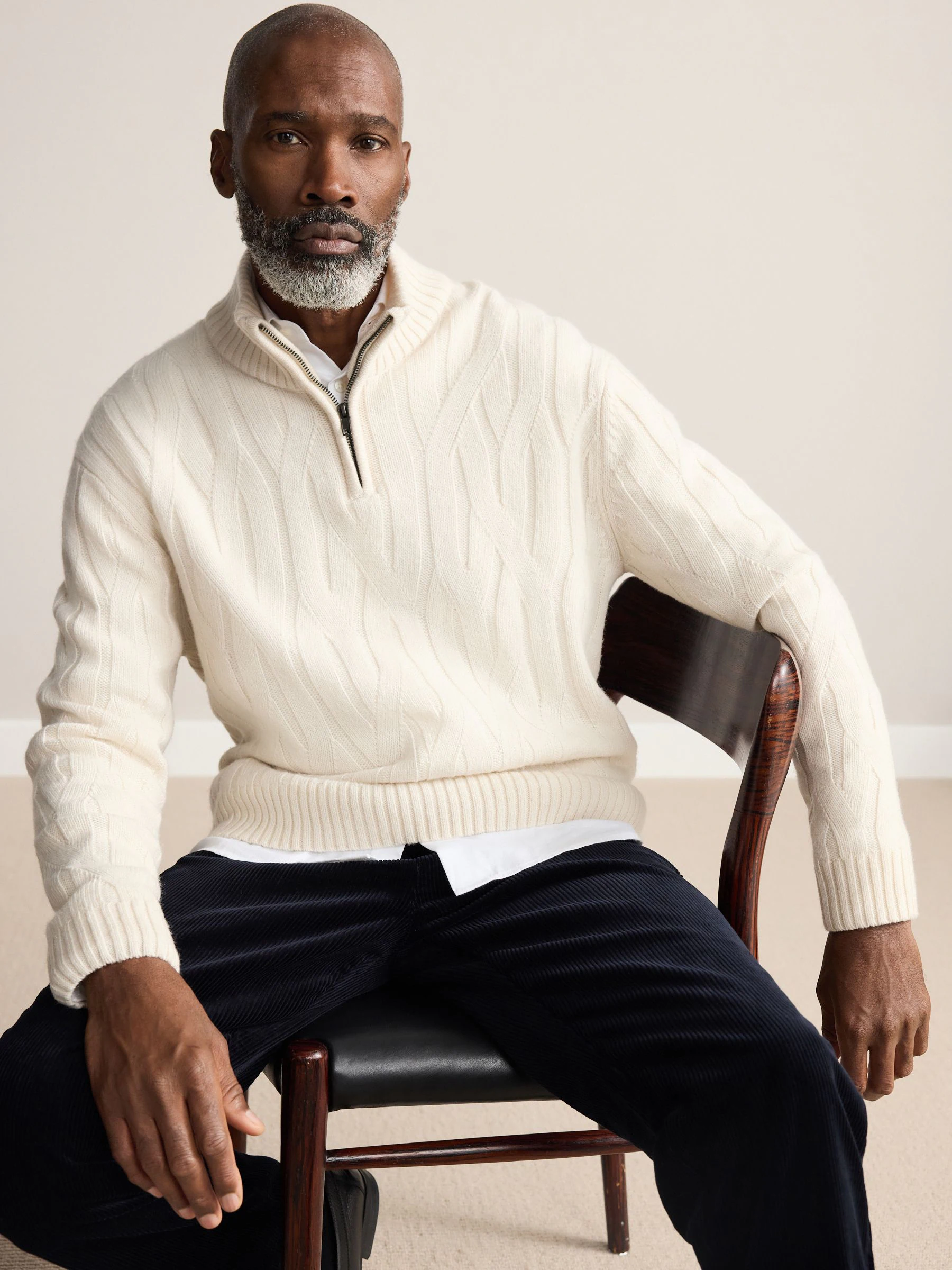 Ecru wit - Regular Fit Signature 100% Lambswool Cable Quarter Zip Neck Jumper