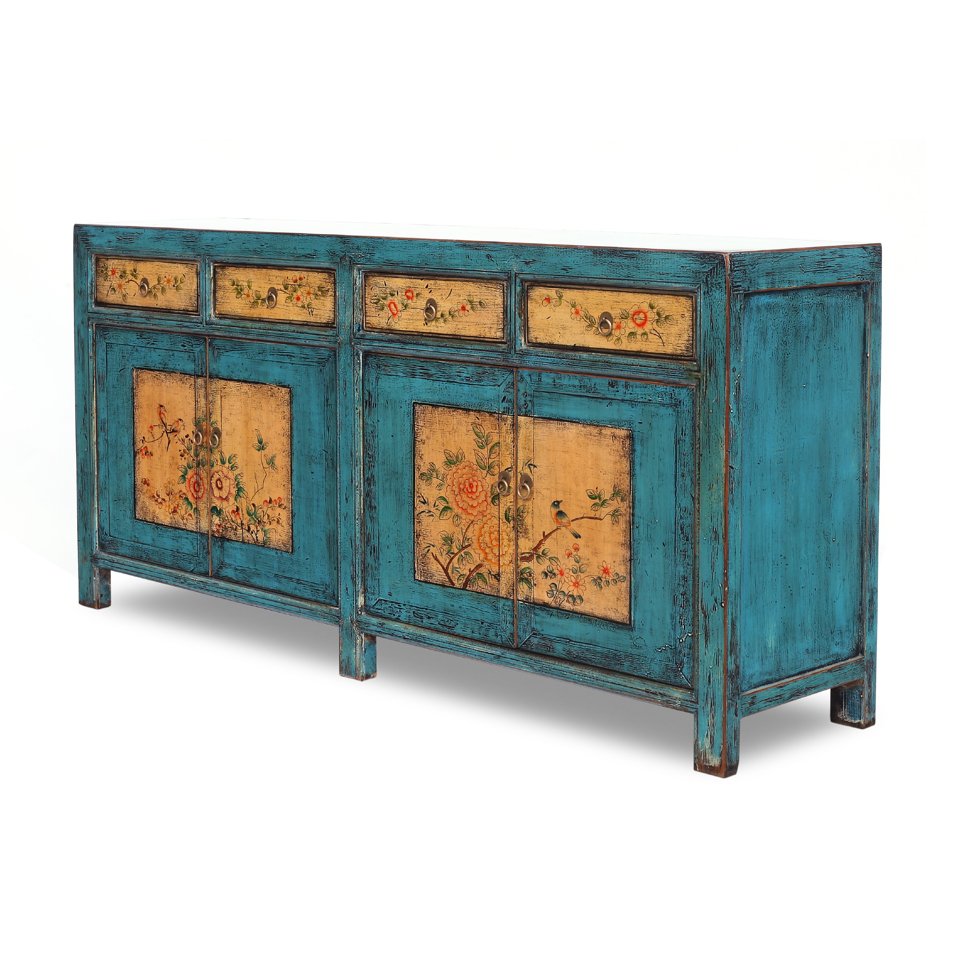 Sideboard 'Fleurette', blau, gelb, B 180 cm, H 90 cm, T 42 cm von fischer's lagerhaus