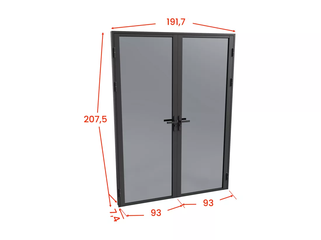 Bloc porte réversible à deux battants en aluminium et verre trempé fumé - 2 x H204 x L93 cm - Noir - LOXTON