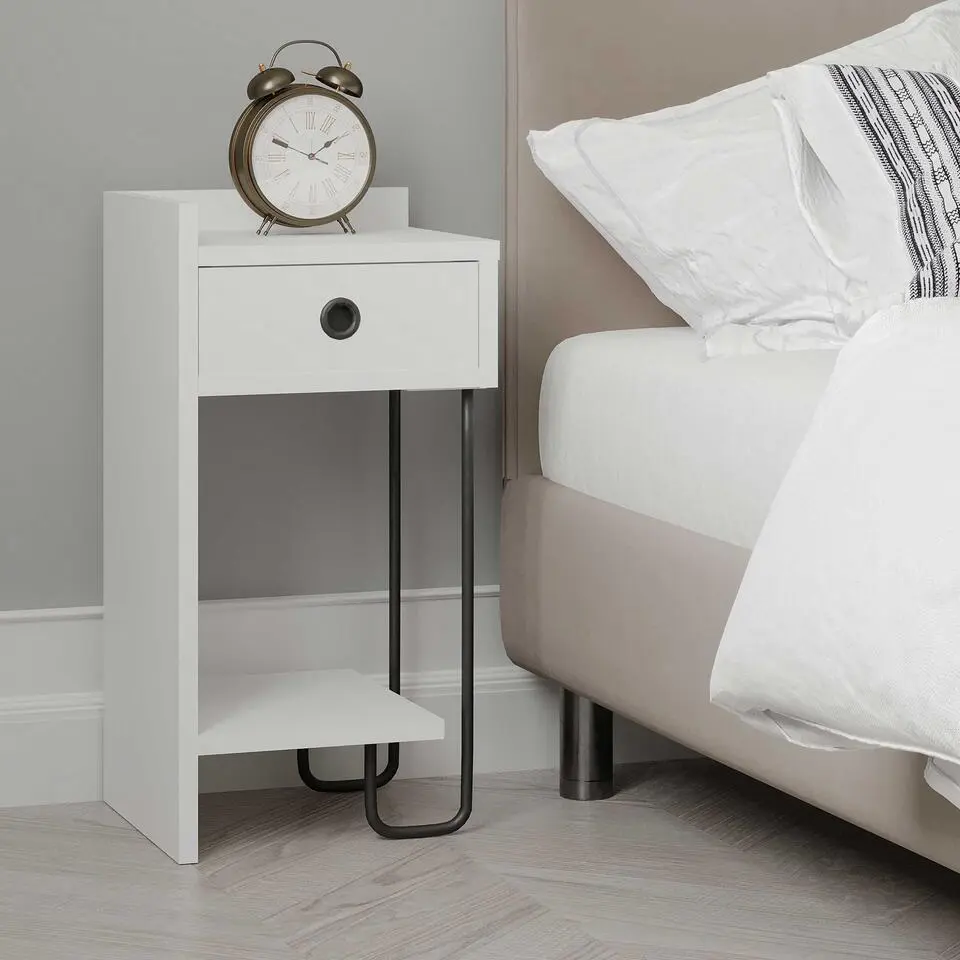 Emob Stijlvol Wit Nachtkastje - Woody Mode - 100% Melamine Gecoat
