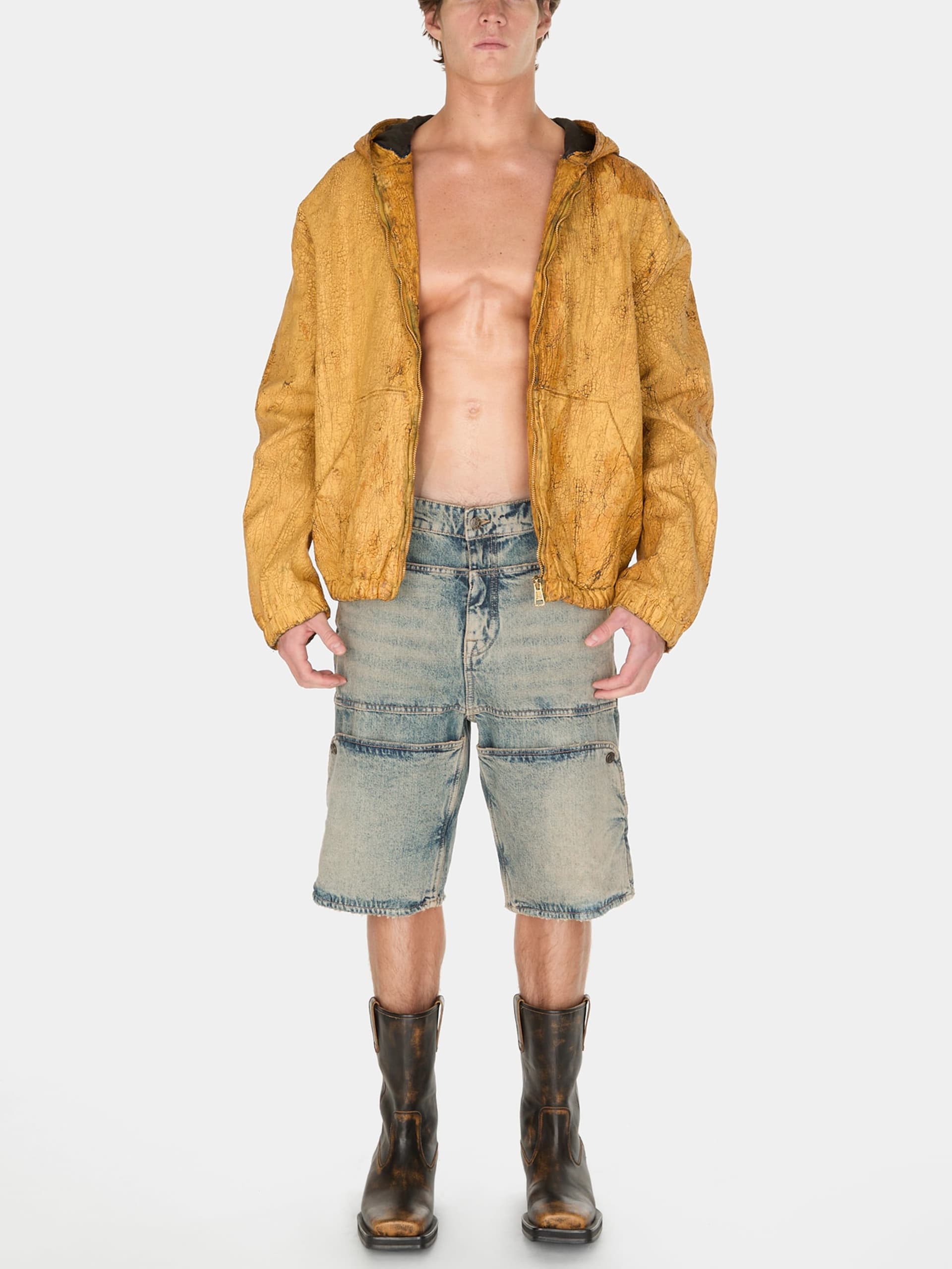 shorts utilitários de denim lavado