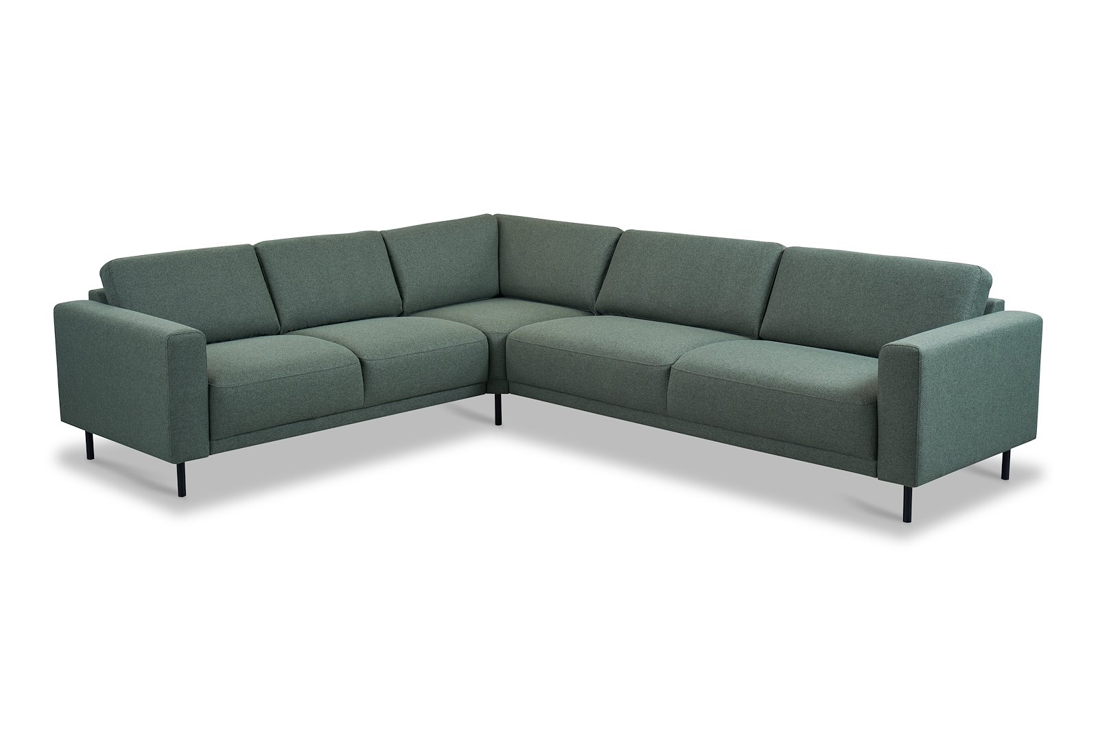 Portland hjørnesofa Tekstil Herby 10 Green med sorte ben