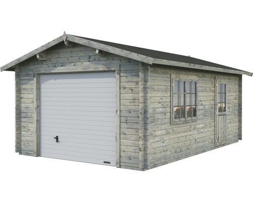 Palmako Roger vrijstaande garage, 19,0 m², met sectionaaldeur 360 x 550 cm, grijs gegrond.