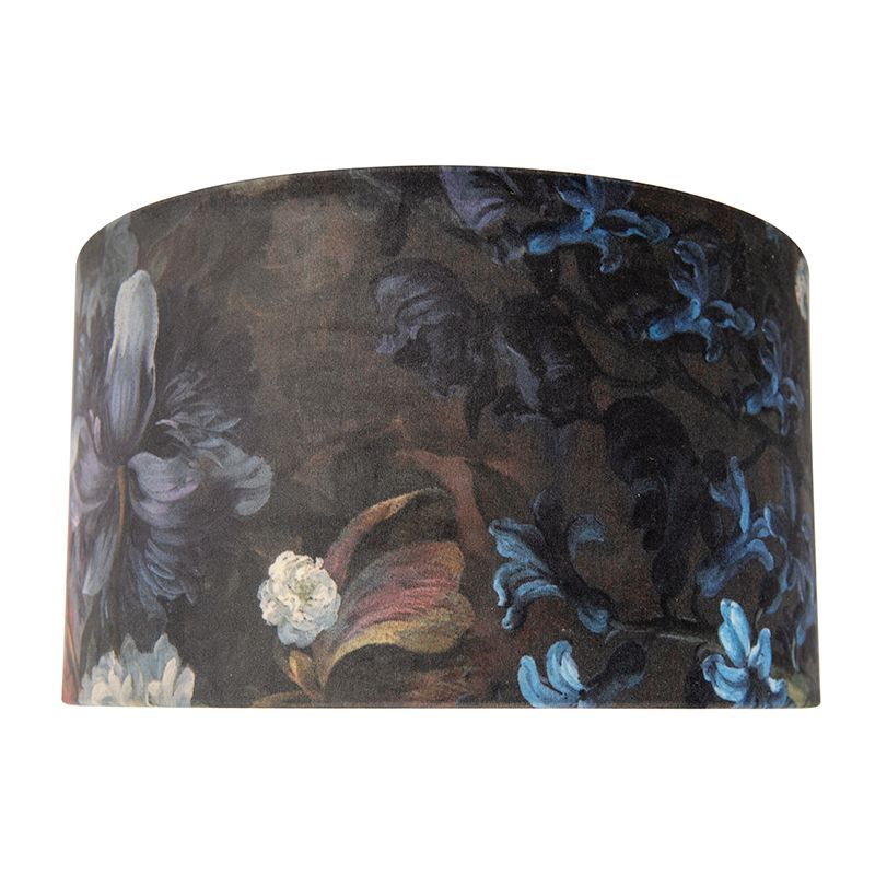 Velours lampenkap bloemen dessin 35/35/20 gouden binnenkant